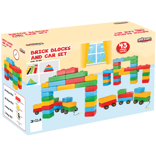 Brick Block And Car Set (43 Pieces)